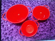 QVC Küchensieb Silikon Platzsparsieb Nudelsieb mit Griff Rot Faltbar 3 Stück