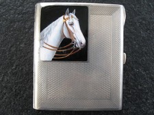 Zigarettenetui Silber 900 mit Emaille Pferd Porträt Jugendstil Rarität