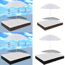 Outdoor-Loungebett Gartenliege Liege Loungebett mit Sonnenschirm Poly Rattan