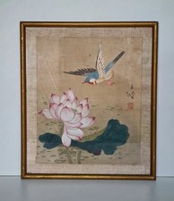 Gemälde Auf Seide Vogel Blume