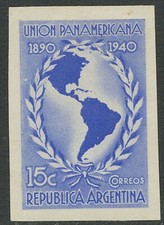 ARGENTINIEN 1940 50 Jahre Panamerika-Union 15 C ultramarin, Landkarte PROBEDRUCK