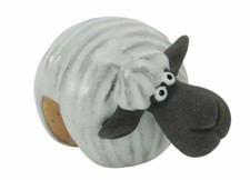 Keramik Randsitzer Schaf klein 9,5 x 5,5 cm Kantenfigur für Vasen/Töpfe
