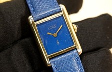 CARTIER 20 x 28 mm TANK Vermeil 925 Silber Handaufzug blaut STARDUST Zifferblatt