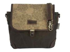 Sunsa Damen Schultertasche Messenger Canvas/Leder, Upcycling Braun/Beige 52565
