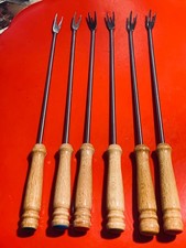 6 gebrauchte Fonduespieße (Länge: 27 cm / mit Holzgriff / wohl 1990er Jahre)