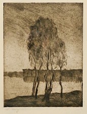 Lesser Ury - Drei Birken am märkischen See - Radierung 1920, signiert