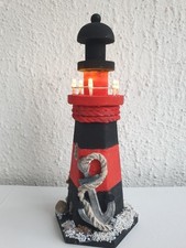 MARITIMES Deko Leuchtturm- schwarz/ rot  LED Deko Maritim Holz 27 cm