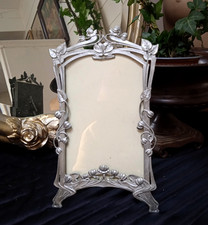 alter antiker Jugendstil Bilderrahmen Standrahmen Metall silberf. mit Glas