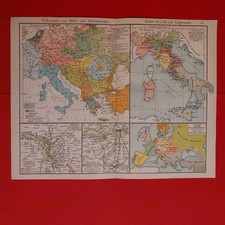 Orig.(1910) Lithographie Landkarte Völkerkarte Europa  + Italien 