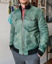ANDREA D'AMICO Italienische Bomberjacke gr.50 grün punk Biker Lederjacke warm