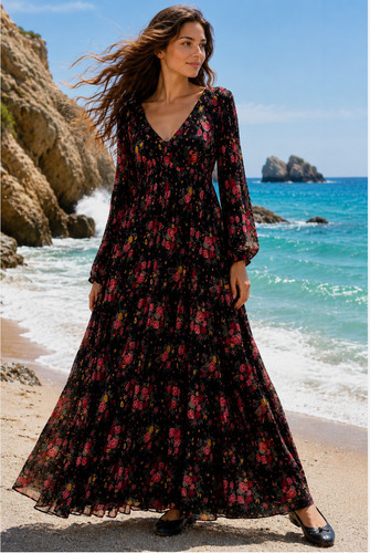 Damen maxi kleid langarm - damen,