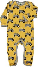 SMAFOLK Baby Einteiler Jumpsuit Bodysuit gelb ocker allover Traktor Gr. 68 74 