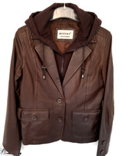 Morena Damen Lederjacke 36/38-S Echtleder m. Kapuze braune Bikerjacke S, Top