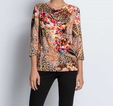 Shirt beige 34 Damen 3/4-Arm-Shirt mit Wasserfall-Ausschnitt taupe 8.9126