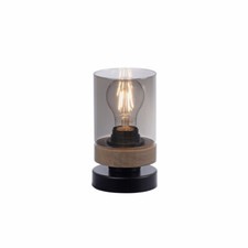 Tischlampe Holz Rauchglas Glas