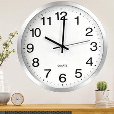 Wanduhr mit Edelstahl Rahmen Große Zahlen,Wand Uhr Lautlos Geräuschlos für Küche