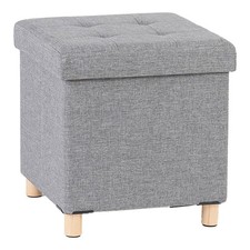 Sitzhocker mit Stauraum Hocker mit Holzfüßen Aufbewahrungsbox mit Deckel Leinen