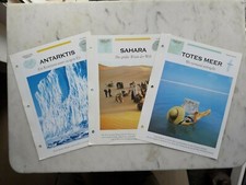 3 Sammelkarten "Atlas", Antarktis- Sahara- Totes Meer, Landkarte+Landes-Info, 