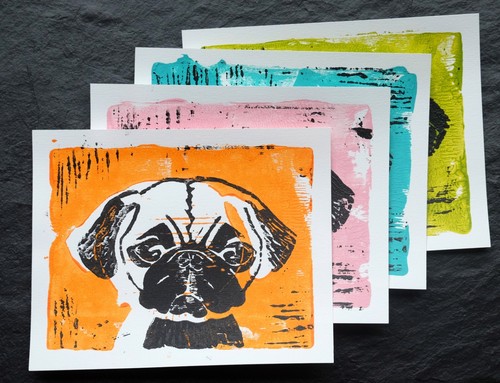 Linoldruck hund mops - linoldruck,