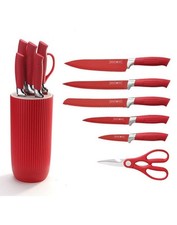 Royalty Line Messer Set 7-tlg. – Antihaft – Messerblock & Schere – Rot – NEU