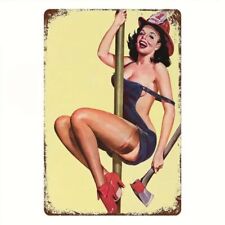 Blechschild Feuerwehrfrau Feuerwehr Pin Up Girl Vintage Retro 30x20cm TE961