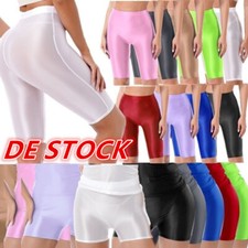 DE Damens Metallic Shorts Shiny Kurz Yogahose Sporthose Hoher Taille Radlerhose
