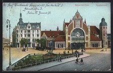 Gelsenkirchen, Hauptbahnhof mit Anlage, Straße und Vorplatz, Ansichtskarte 1918 