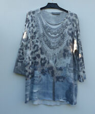 Missy leichter Pulli 3/4 Arm mit Glitzer grau/beige/blau Gr. M 38 40