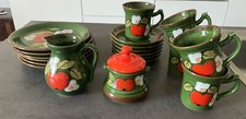 Zeller Eden Apfel Kaffeeservice Grün Orange Blüten Handbemahlt Vintage
