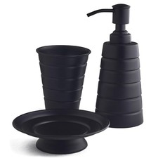 Badezimmer Caddy Set 3tlg Zahnbürstenhalter Seifenspender Seifenschale Schwarz Harz