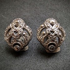 Art Deco Ohrclips Ohrringe 935 Silber Markasit alt c. 1930