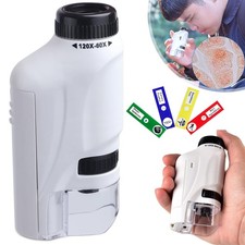 Mini Mikroskop für Kinder 60-120x Taschenmikroskop mit LED Beleuchtung Bildung