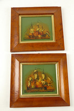 2 Maritime Bilder Gemalt Gerahmt Segelschiffe Kriegsschiffe S-5832