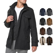 Indicode Herren Kurzmantel Brandon-Herrenmantel Wollmantel Parka Stehkragen