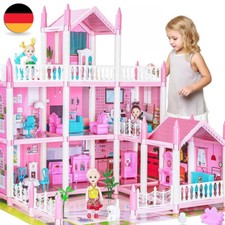 Puppenhaus，mit Möbeln und Zubehör Puppenstube 4 Etagen Puppenvilla mit LED Licht
