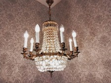 antik 11 Fl Kronleuchter Deckenlampe Korblüster Bronze Kristall Barock  ca.1920