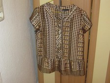 APART trendy Bluse 38 Schluppe Senf Beige Schwarz Schößchen NEU