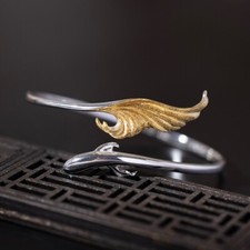 N04 Armspange Fisch mit goldfarbener Flosse 60 mm Sterling Silber 925