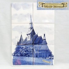 Seltenheit aus älterer Zeit Kachel- Fliesenbild mit der Stabkirche in Hahnenklee