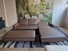 Polinova Ecksofa mit Polsterhocker N2879 Echtleder Vivre goa, motorisches Canapé
