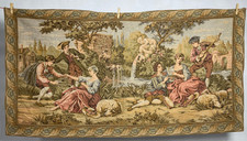 Vintage französische schöne romantische Gartenszene Wandbehang Wandteppich 161x86 cm