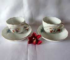 2 Meissen Tassen mit Untertassen indische Blumen und Vogelmalerei / ev 712(30)