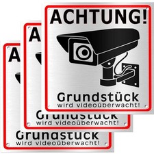 Videoüberwachung Schild Aluminium 15x15cm 3 Stück Wetterfest Sicherheitswarnung