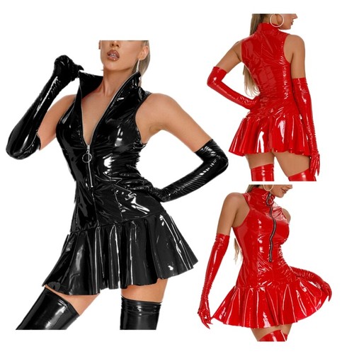 Damen wetlook minikleid - damen,