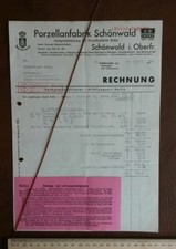 Porzellan Fabrik Schönwald Kahla 1938 Rechnung Brief Werbung  Wasserzeichen  471
