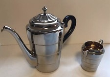 Teekanne mit Milchkännchen WMF (Chrom innen vergoldet) mit Straußenmarke um 1930