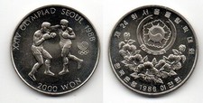 Südkorea 2000 Won 1986 Olympische Spiele Seoul 1988 Boxer unz