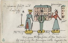 Scherz-AK Leipzig Strich-Dame, Freudenmädchen, Spielzeugfiguren, Humor, 1900