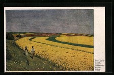 Künstler-AK Hans von Volkmann: Blühende Rapsfelder, Bauernpärchen am Feldrand 