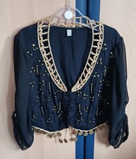 Oberteil schwarz mit goldfarbenen Münzen / orientalischen Tanz / Bauchtanz Gr S